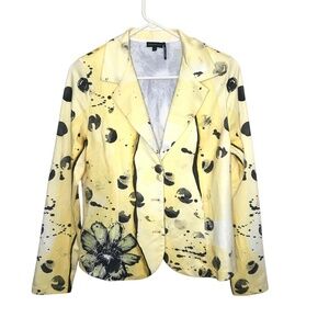 Tricotto Chic Yellow Artistic Print Floral Blazer